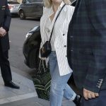 Elisabeth Moss in a White Striped Blazer Arrives at Her Hotel in Paris 02/17/2020