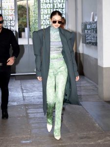 Gigi Hadid in a Green Suit