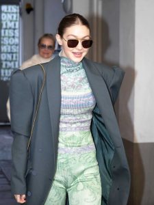 Gigi Hadid in a Green Suit