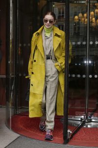 Gigi Hadid in a Yellow Trench Coat