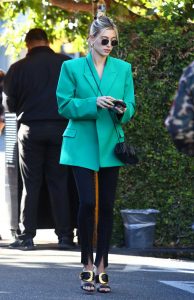 Hailey Bieber in a Green Blazer
