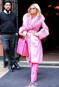 Jessica Simpson in a Pink Leather Trench Coat