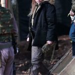 Eleanor Tomlinson in a Black Puffer Jacket on the Set of Intergalactic TV Series in Alderley Edge, Cheshire 03/15/2020