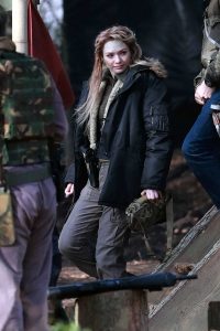 Eleanor Tomlinson in a Black Puffer Jacket