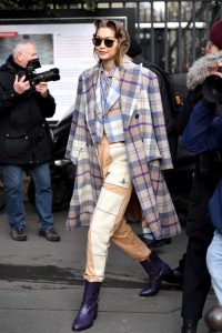 Gigi Hadid in a Plaid Coat