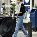 Helena Christensen in a Black Sweater Buys Flowers in New York 03/26/2020