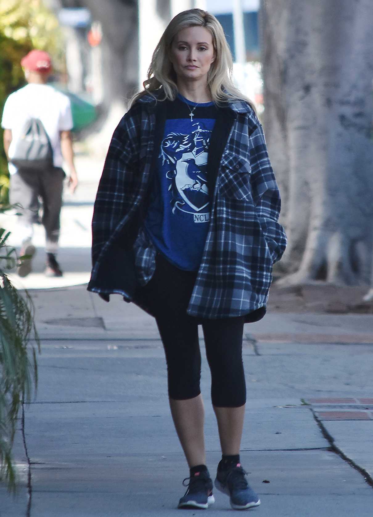 Holly Madison in a Plaid Jacket