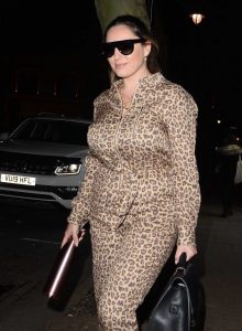 Kelly Brook in an Animal Print Jumpsuit