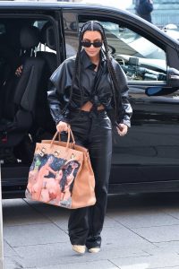 Kim Kardashian in a Black Leather Suit