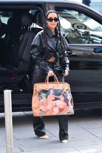 Kim Kardashian in a Black Leather Suit