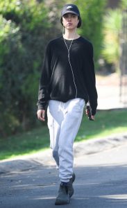 Margaret Qualley in a White Sweatpants