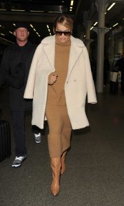 Rita Ora in a Tan Suit