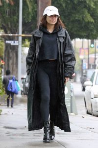 Vanessa Hudgens in a Black Leather Coat