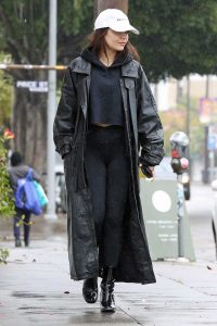 Vanessa Hudgens in a Black Leather Coat