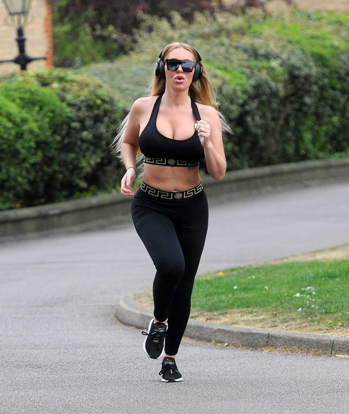 Aisleyne Horgan-Wallace in a Black Sports Bra