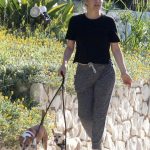 Alicia Silverstone in a Black Tee Walks Her Dog in Los Angeles 04/28/2020