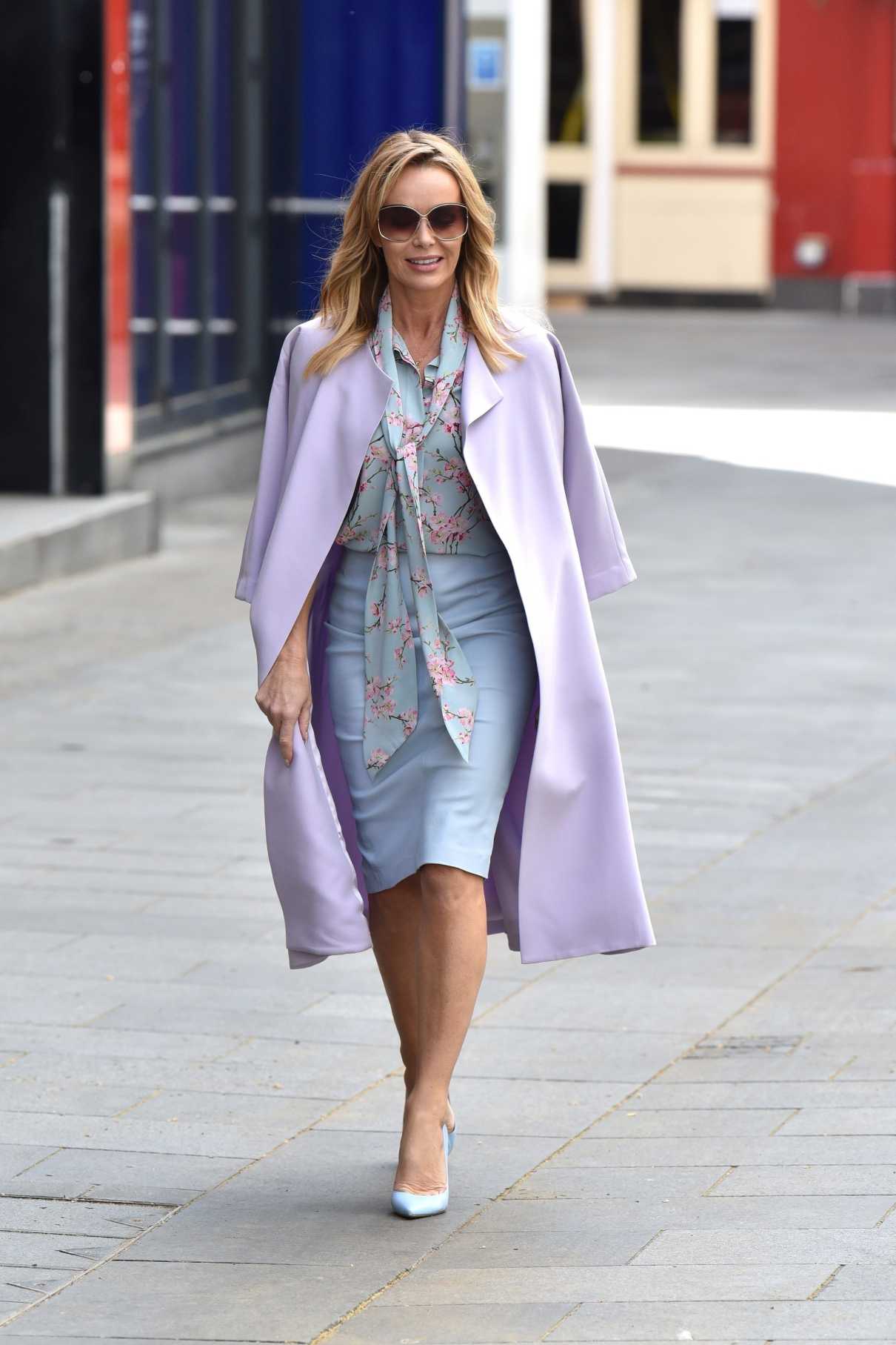 Amanda Holden in a Purple Trench Coat Leaves the Global Radio Studios