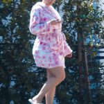 Amber Rose in a Short Bathrobe Walks Around Her Neighborhood in Los Angeles 04/16/2020