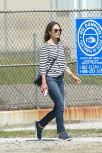 Jordana Brewster in a Striped Long Sleeves T-Shirt