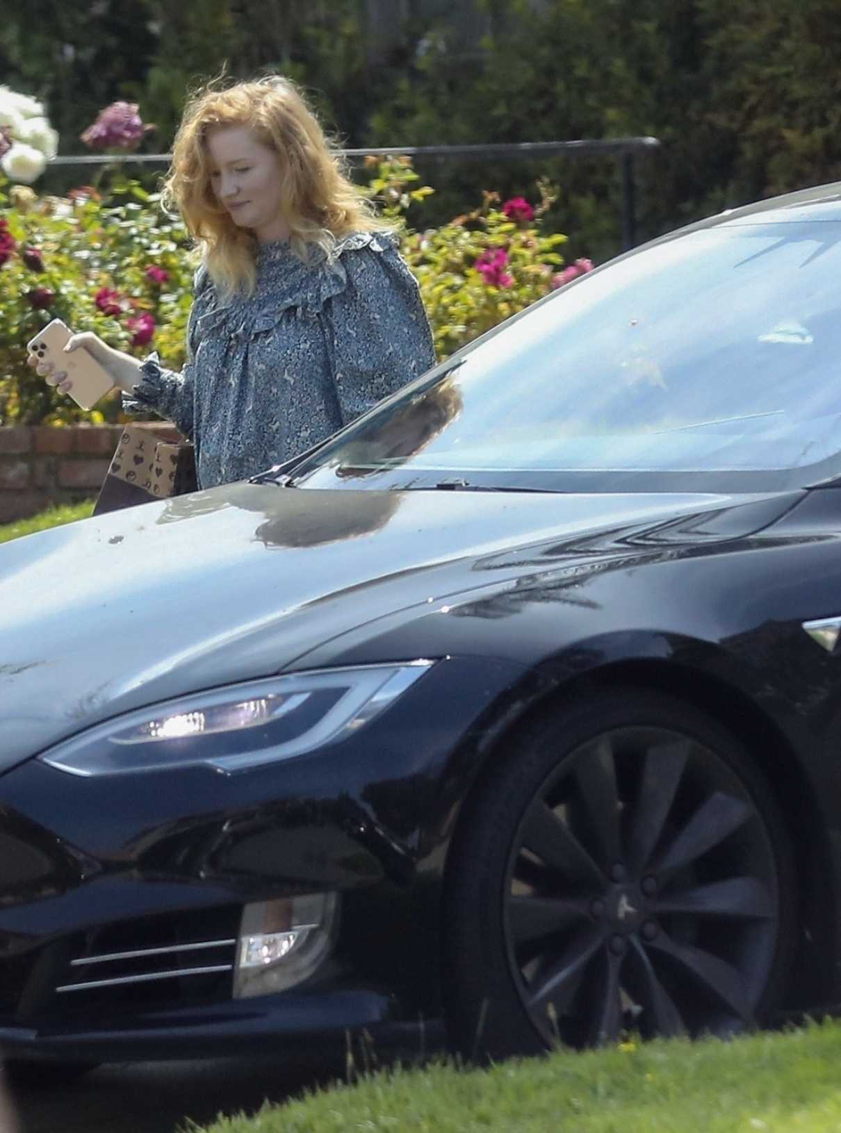 Kimberly Brook in a Blue Dress