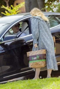 Kimberly Brook in a Blue Dress