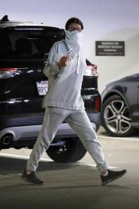 Lea Michele in a Gray Sweatsuit