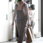 Margot Robbie in a Striped Jumpsuit Goes Shopping in LA 04/04/2020