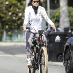 Michelle Rodriguez in a Gray Leggings Rides a Bike in LA 04/14/2020