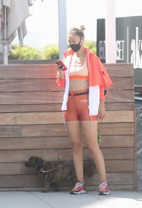 Alana Hadid in a Black Protective Mask