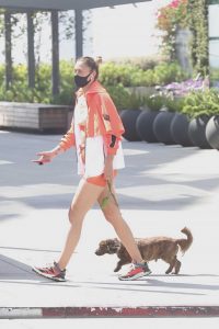 Alana Hadid in a Black Protective Mask