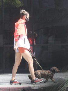 Alana Hadid in a Black Protective Mask