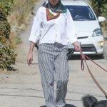 Andie MacDowell in a Striped Pants Walks Her Dogs in Los Angeles 05/21/2020