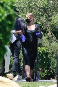 Ashlee Simpson in a Black Protective Mask