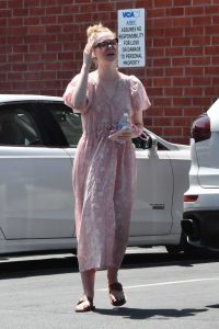 Elle Fanning in a Pink Summer Floral Dress