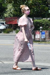 Elle Fanning in a Pink Summer Floral Dress