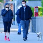 Hugh Jackman in a Protective Mask Walks His Dogs Out with Deborra-Lee Furness in New York 05/05/2020