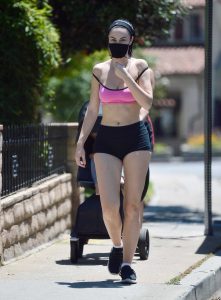 Jayde Nicole in a Pink Sports Bra