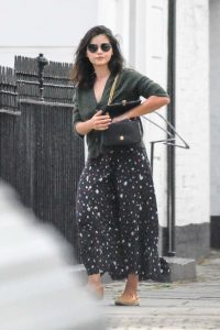 Jenna Coleman in a Black Floral Dress