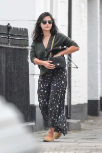 Jenna Coleman in a Black Floral Dress