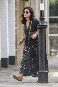 Jenna Coleman in a Black Floral Dress