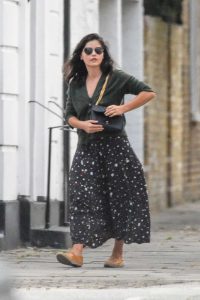 Jenna Coleman in a Black Floral Dress