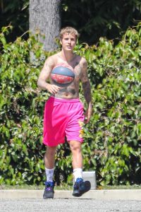 Justin Bieber in a Pink Shorts