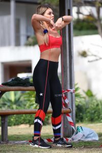 Kirralee Morris in a Red Sports Bra