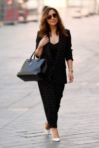 Myleene Klass in a Black Polka Dot Suit