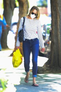 Robin Wright in a Striped Long Sleeves T-Shirt