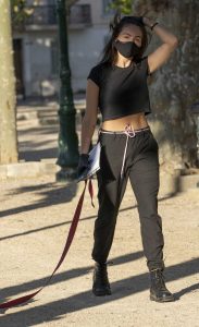 Thylane Blondeau in a Black Protective Mask