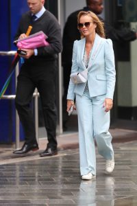 Amanda Holden in a Light Blue Pantsuit