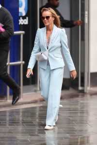 Amanda Holden in a Light Blue Pantsuit