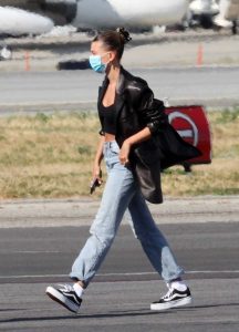 Hailey Bieber in a Protective Mask