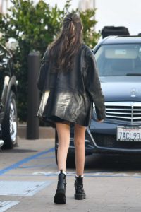 Madison Beer in a Black Leather Jacket